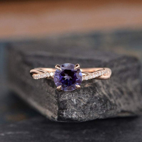 14Kt Rose gold Solitare Round Shape Alexandrite, Eternity Infinity Natural diamond ring by diamtrendz