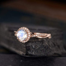 Load image into Gallery viewer, 14Kt Rose gold designer Solitaire Moonstone, Halo Eternity Natural diamond ring by diamtrendz

