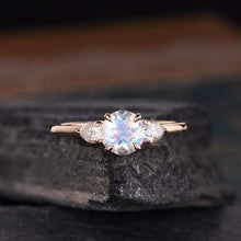 Load image into Gallery viewer, 14Kt Rose gold designer Solitaire Moonstone, Pear Cut Natural diamond ring by diamtrendz
