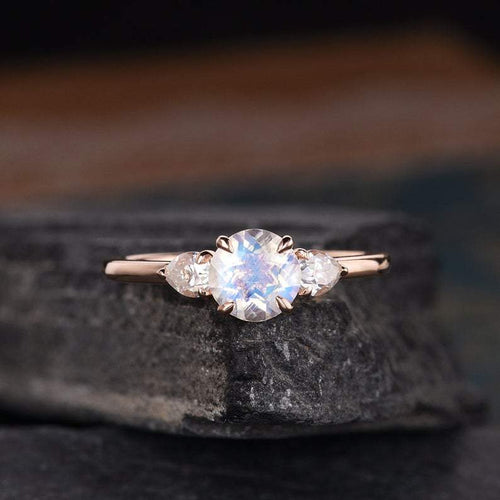 14Kt Rose gold designer Solitaire Moonstone, Pear Cut Natural diamond ring by diamtrendz