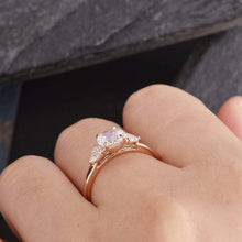 Load image into Gallery viewer, 14Kt Rose gold designer Solitaire Moonstone, Pear Cut Natural diamond ring by diamtrendz
