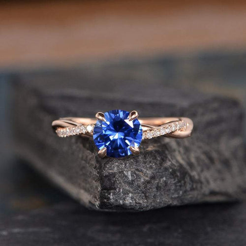14Kt Rose gold designer Solitare Round Shape Sapphire, Eternity Infinity Natural diamond ring by diamtrendz