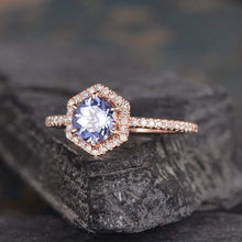 Load image into Gallery viewer, 14Kt Rose gold designer Solitaire Sapphire,  Hexagon Natural diamond ring by diamtrendz
