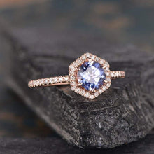Load image into Gallery viewer, 14Kt Rose gold designer Solitaire Sapphire,  Hexagon Natural diamond ring by diamtrendz
