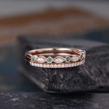 Load image into Gallery viewer, 14Kt Rose gold designer Set 2 Emerald Gemstone, Half Eternity Marquise Cut Natural diamond Band ring by diamtrendz
