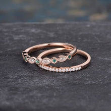 Load image into Gallery viewer, 14Kt Rose gold designer Set 2 Emerald Gemstone, Half Eternity Marquise Cut Natural diamond Band ring by diamtrendz
