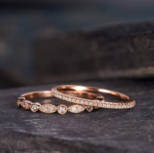 14Kt Rose gold designer Set 2, Marquise Shape Half Eternity Infinity Natural diamond ring by diamtrendz