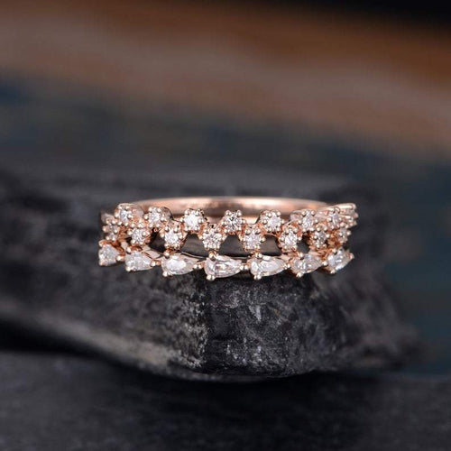 14Kt Rose gold designer Set 2 Cluster Half Eternity Infinity Pear Cut Natural diamond Band ring by diamtrendz