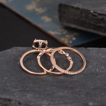Load image into Gallery viewer, 14Kt Rose gold designer Set 3 Solitaire Cushion Shape Blue Topaz , Eternity Natural diamond ring by diamtrendz

