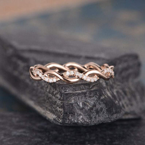 14Kt Rose gold designer Twist Full Eternity Infinity Natural diamond Band ring by diamtrendz