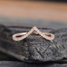 Load image into Gallery viewer, 14Kt Rose gold designer Chevron V Shaped Curved Natural diamond ring by diamtrendz
