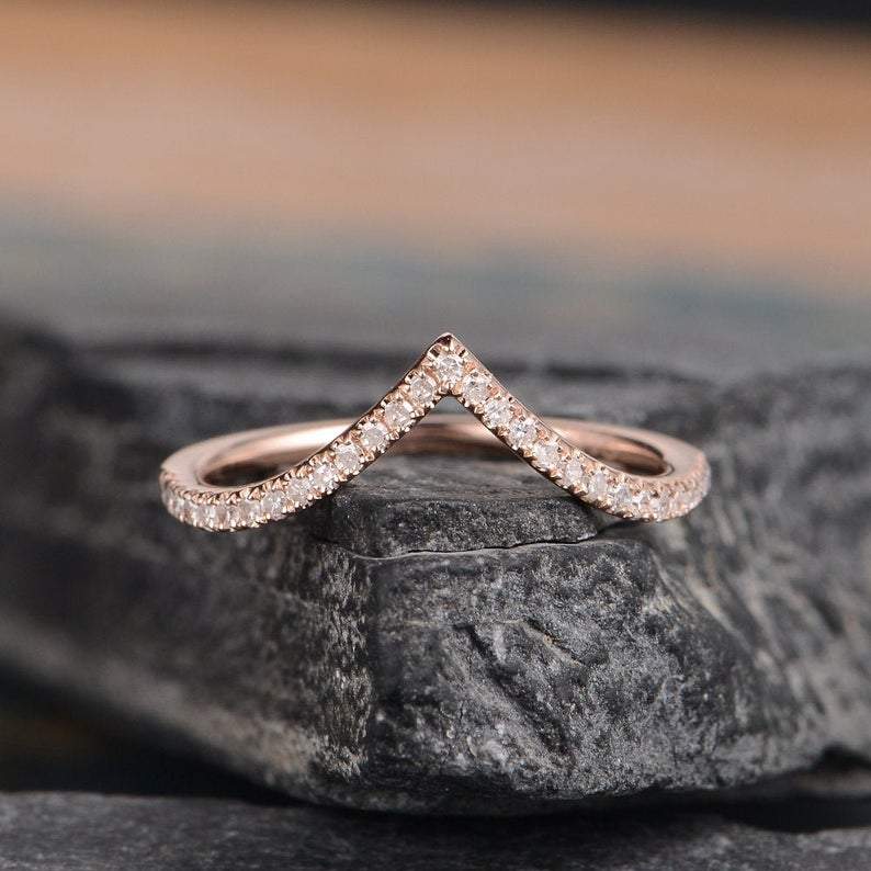 14Kt Rose gold designer Chevron V Shaped Curved Natural diamond ring by diamtrendz
