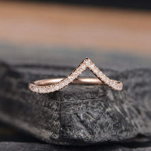 Load image into Gallery viewer, 14Kt Rose gold designer Chevron V Shaped Curved Natural diamond ring by diamtrendz
