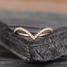 Load image into Gallery viewer, 14Kt Rose gold designer Chevron V Shaped Curved Natural diamond ring by diamtrendz
