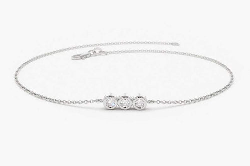 14Kt White Gold 3 Stone Natural Diamond Charm Bracelet