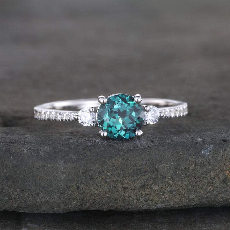 14Kt White gold designer Solitaire Alexandrite, Natural diamond ring by diamtrendz