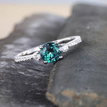 Load image into Gallery viewer, 14Kt White gold designer Solitaire Alexandrite, Natural diamond ring by diamtrendz

