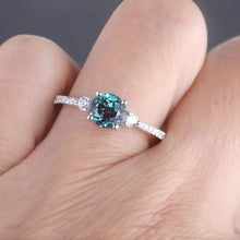 Load image into Gallery viewer, 14Kt White gold designer Solitaire Alexandrite, Natural diamond ring by diamtrendz

