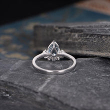 Load image into Gallery viewer, 14Kt White gold designer Solitaire Pear Shape Aquamarine, Bezel Setting, Chevron diamond ring by diamtrendz
