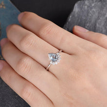 Load image into Gallery viewer, 14Kt White gold designer Solitaire Pear Shape Aquamarine, Bezel Setting, Chevron diamond ring by diamtrendz
