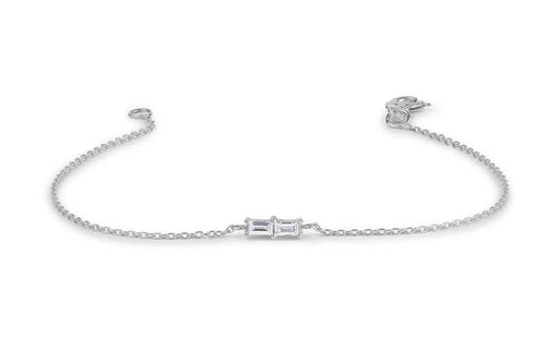 14Kt White Gold Chain Baguette Cut Natural Diamond Charm Bracelet