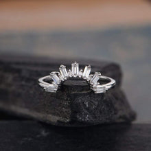 Load image into Gallery viewer, 14Kt White gold designer Baguette Cut Chevron V Shaped Curved Natural diamond ring by diamtrendz
