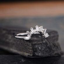 Load image into Gallery viewer, 14Kt White gold designer Baguette Cut Chevron V Shaped Curved Natural diamond ring by diamtrendz
