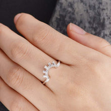 Load image into Gallery viewer, 14Kt White gold designer Baguette Cut Chevron V Shaped Curved Natural diamond ring by diamtrendz
