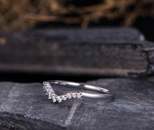Load image into Gallery viewer, 14Kt White gold designer Chevron V Shaped Curved diamond ring by diamtrendz
