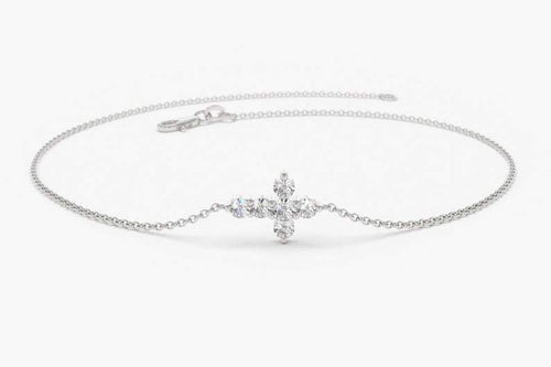 14Kt White Gold Cross Natural Diamond Charm Bracelet