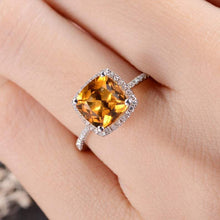 Load image into Gallery viewer, 14Kt White Gold Designer Citrine Cushion Shape Diamond Ring by Diamtrendz
