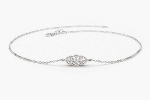 14Kt White Gold Chain 3 Stone Natural Diamond Charm Bracelet