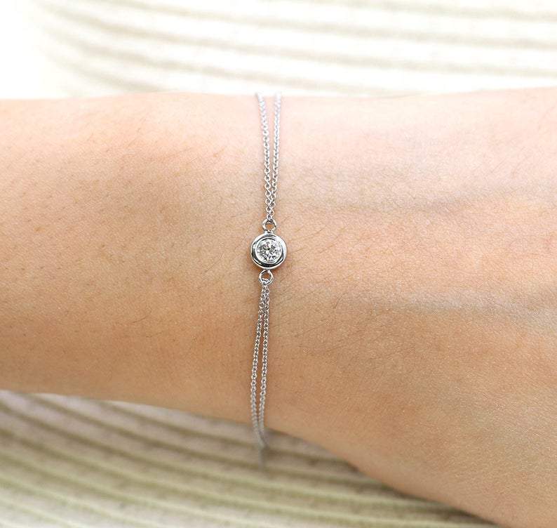 14Kt White Gold Chain Natural Diamond Charm Bracelet