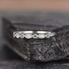 Load image into Gallery viewer, 14Kt White gold designer Emerald Gemstone, Half Eternity Marquise Cut Natural diamond Band ring by diamtrendz
