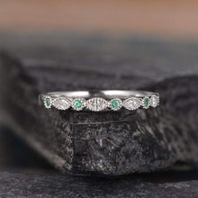 Load image into Gallery viewer, 14Kt White gold designer Emerald Gemstone, Half Eternity Marquise Cut Natural diamond Band ring by diamtrendz
