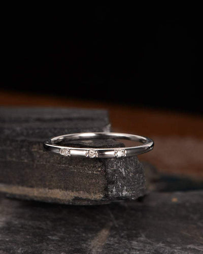 14Kt White gold designer 3 Stone Eternity Natural diamond ring by diamtrendz