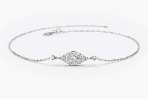 14Kt White Gold Evil Eye Natural Diamond Charm Bracelet