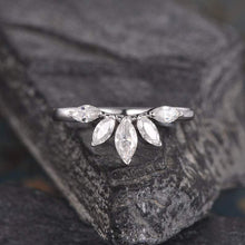 Load image into Gallery viewer, 14Kt White gold designer Chevron V Shaped Curved Marquise Cut Natural diamond Band ring by diamtrendz
