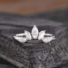 Load image into Gallery viewer, 14Kt White gold designer Chevron V Shaped Curved Marquise Cut Natural diamond Band ring by diamtrendz
