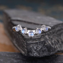 Load image into Gallery viewer, 14Kt White gold designer Moonstone Chevron V Shaped Curved ring by diamtrendz
