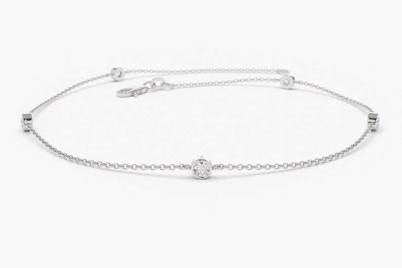 14Kt White Gold Chain Natural Diamond Charm Bracelet
