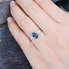 Load image into Gallery viewer, 14Kt White gold designer 3 Stone, Solitaire Oval Shape Blue Topaz, Pear Cut Natural diamond Band ring by diamtrendz
