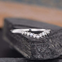Load image into Gallery viewer, 14Kt White gold designer Pearl Chevron V shaped Curved diamond ring by diamtrendz
