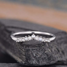 Load image into Gallery viewer, 14Kt White gold designer Pearl Chevron V shaped Curved diamond ring by diamtrendz

