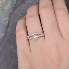 Load image into Gallery viewer, 14Kt White gold designer Pearl, Chevron V Shaped Curved Natural diamond ring by diamtrendz

