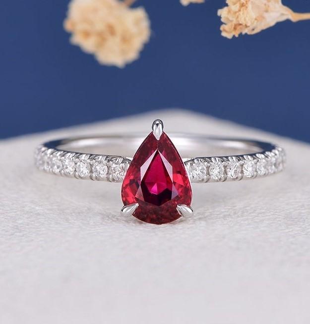 14Kt White Gold Designer Red Ruby Diamond Ring by Diamtrendz