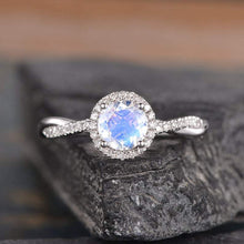 Load image into Gallery viewer, 14Kt White gold designer Solitaire Moonstone, Halo Eternity Natural diamond ring by diamtrendz
