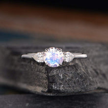 Load image into Gallery viewer, 14Kt White gold designer Solitaire Moonstone, Pear Cut Natural diamond ring by diamtrendz
