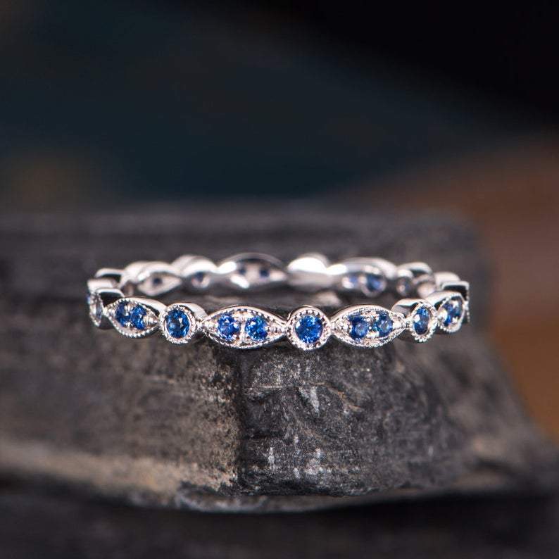 14Kt White gold designer Sapphire Marquise Shape Full Eternity Infinity Band ring by diamtrendz