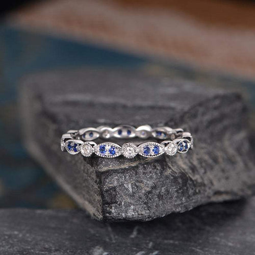 14Kt White gold designer Marquise Shape, Sapphire, Full Eternity Infinity Natural diamond ring by diamtrendz